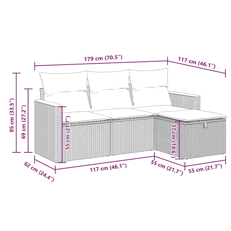 vidaXL 4 Piece Steel Sofa Set in White/Cream/Beige