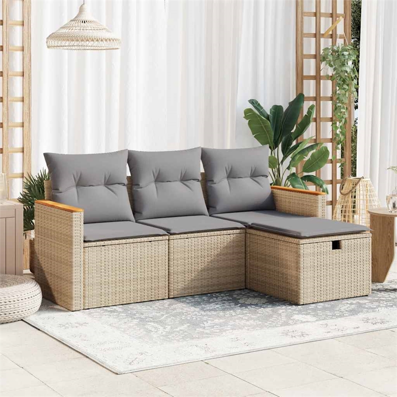 vidaXL 4 Piece Steel Sofa Set in Gray/Beige