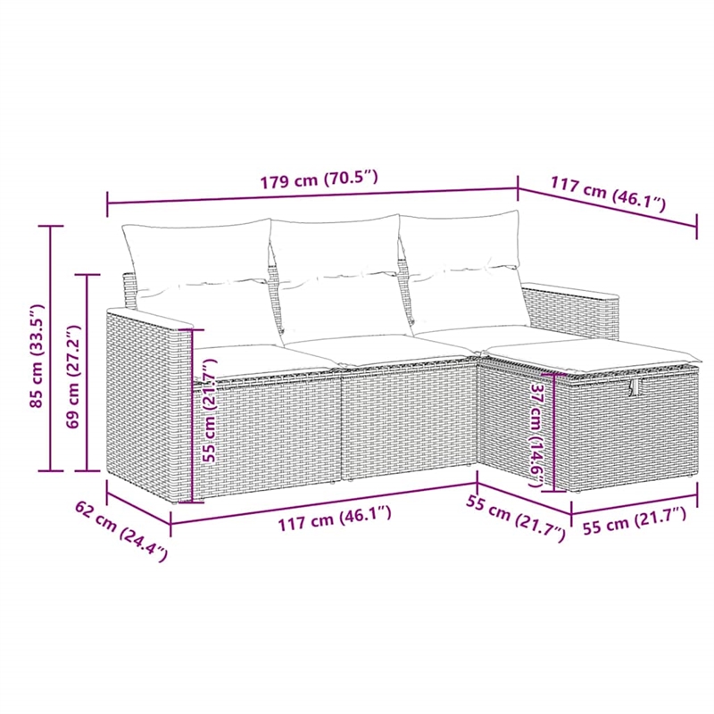vidaXL 4 Piece Steel Sofa Set in Gray/Beige