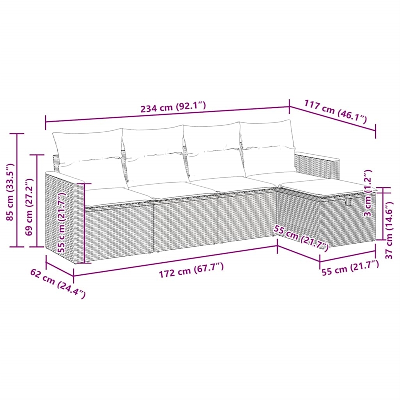 vidaXL 5 Piece Steel Sofa Set in Black