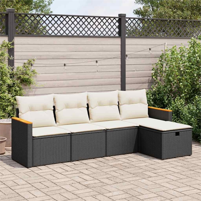 vidaXL 5 Piece Poly Rattan Sofa Set in Black/White/Cream