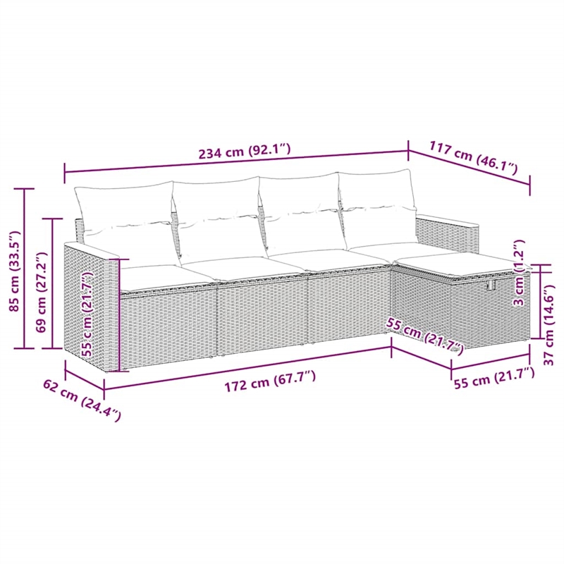 vidaXL 5 Piece Poly Rattan Sofa Set in Black/White/Cream