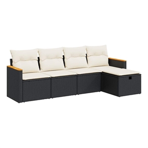 vidaXL 5 Piece Poly Rattan Sofa Set in Black/White/Cream