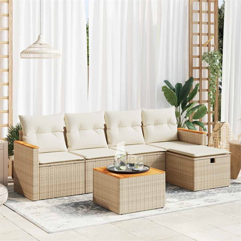 vidaXL Solid Acacia Wood Sofa Set in Beige