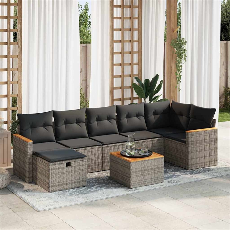 vidaXL 8 Piece Poly Rattan Large Sofa Set in Gray