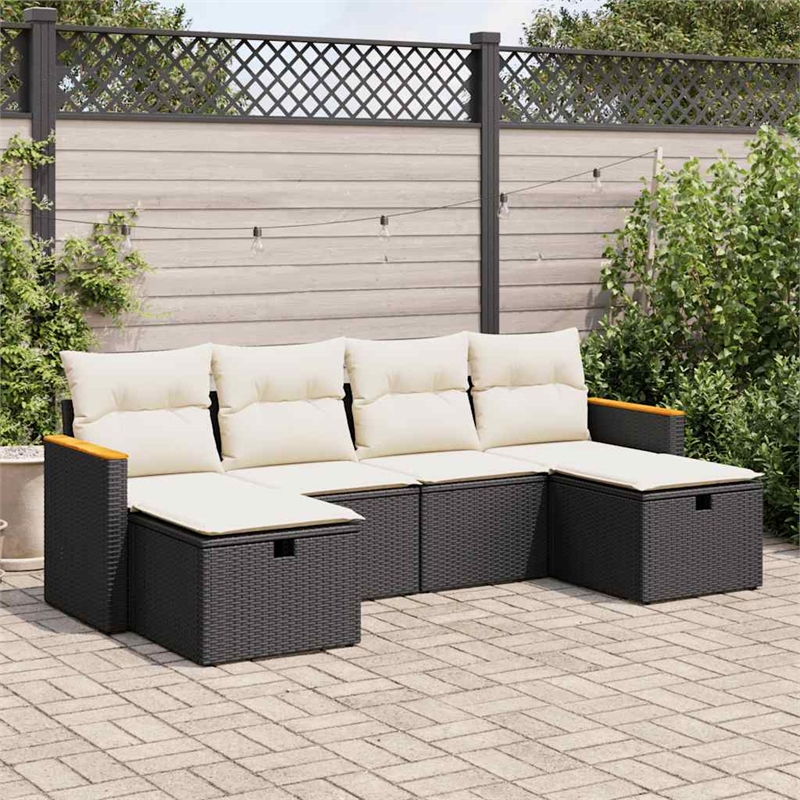 vidaXL 6 Piece Steel Sofa Set in Black/White/Cream