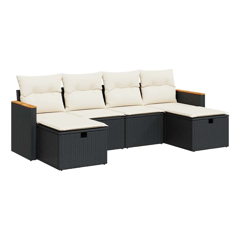 vidaXL 6 Piece Steel Sofa Set in Black/White/Cream