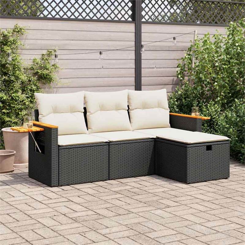 vidaXL 4 Piece Poly Rattan Medium Sofa Set w/ Removable Covers in Black