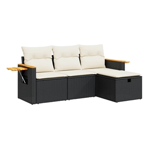 vidaXL 4 Piece Poly Rattan Medium Sofa Set w/ Removable Covers in Black