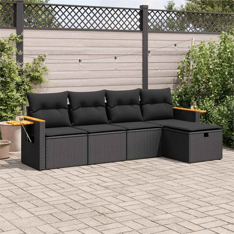 vidaXL 5 Piece Poly Rattan Sofa Set in Black
