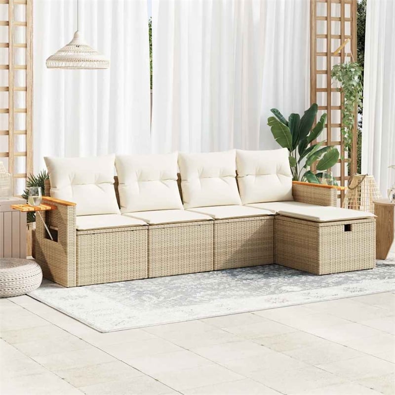 vidaXL 5 Piece Poly Rattan Sofa Set in White/Cream/Beige