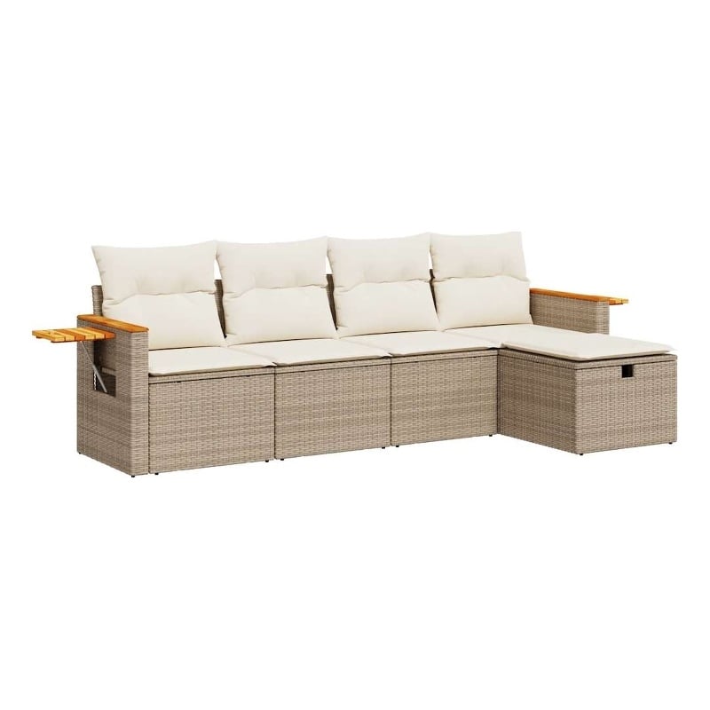 vidaXL 5 Piece Poly Rattan Sofa Set in White/Cream/Beige