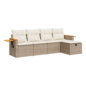 vidaXL 5 Piece Poly Rattan Sofa Set in White/Cream/Beige