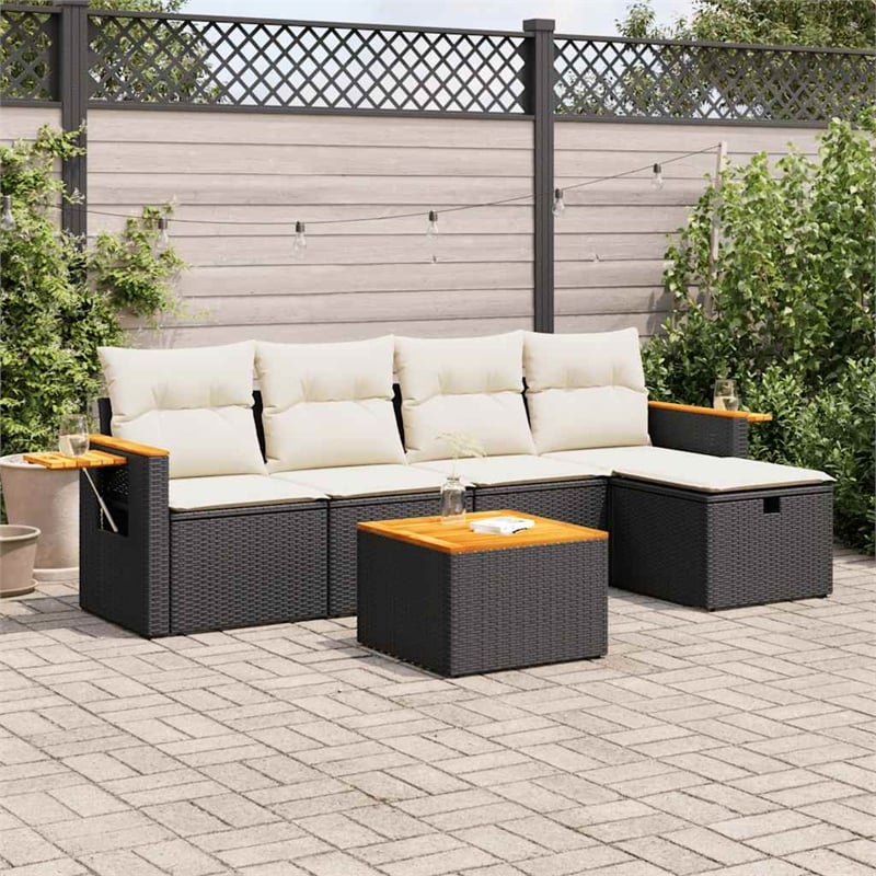 vidaXL 6 Piece Poly Rattan Sofa Set in Black