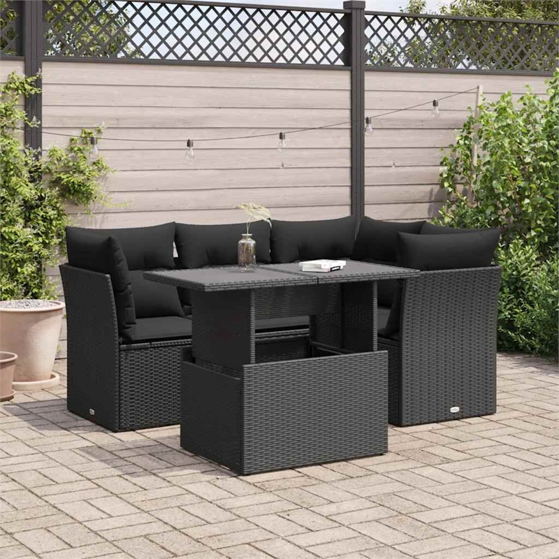 vidaXL 5 Piece Poly Rattan Sofa Set in Black