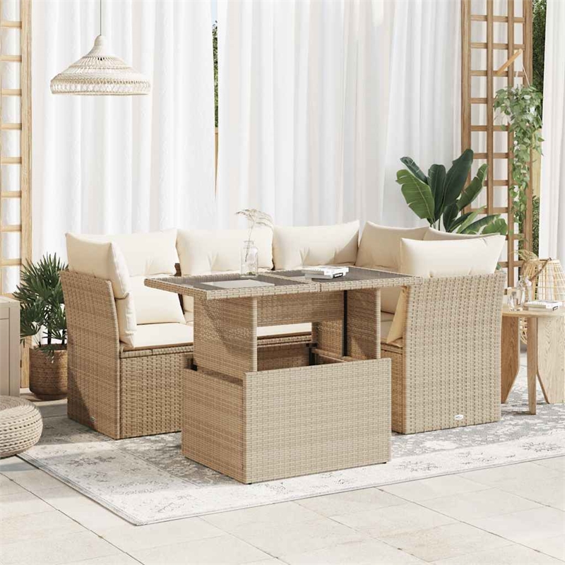 vidaXL 5 Piece Poly Rattan Small Sofa Set in Beige