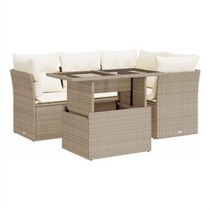 vidaXL 5 Piece Poly Rattan Small Sofa Set in Beige