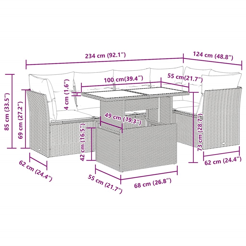 vidaXL 6 Piece Steel Sofa Set in White/Brown/Cream