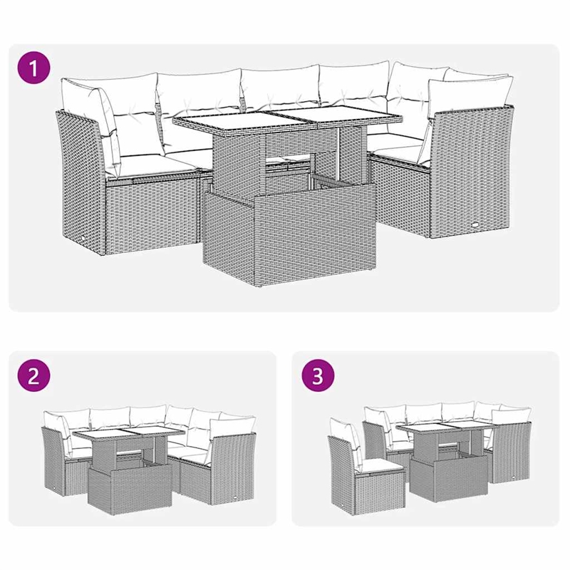 vidaXL 6 Piece Steel Sofa Set in White/Brown/Cream