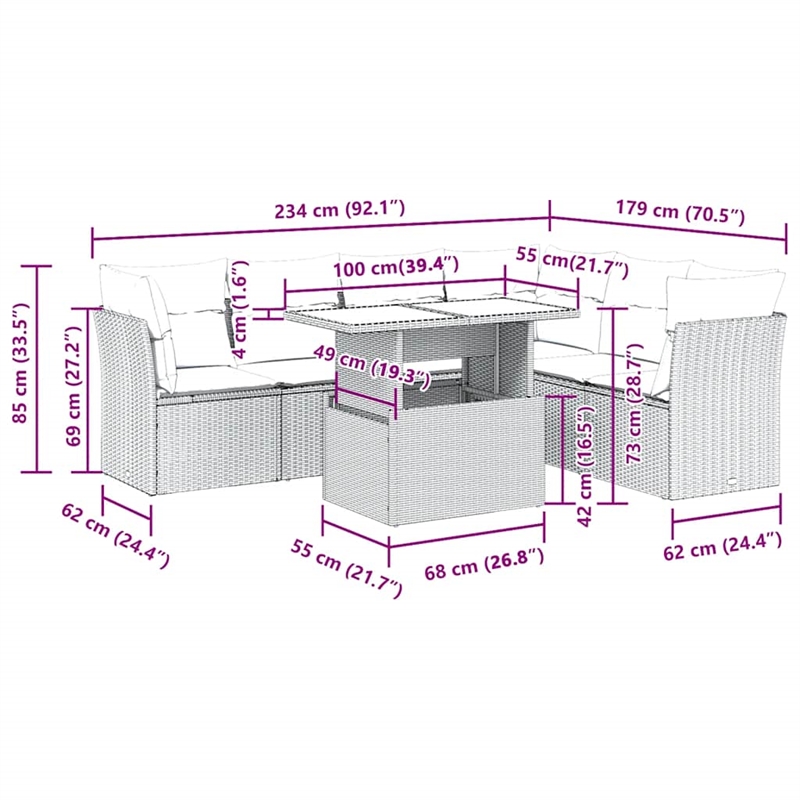 vidaXL 7 Piece Poly Rattan Patio Sofa Set