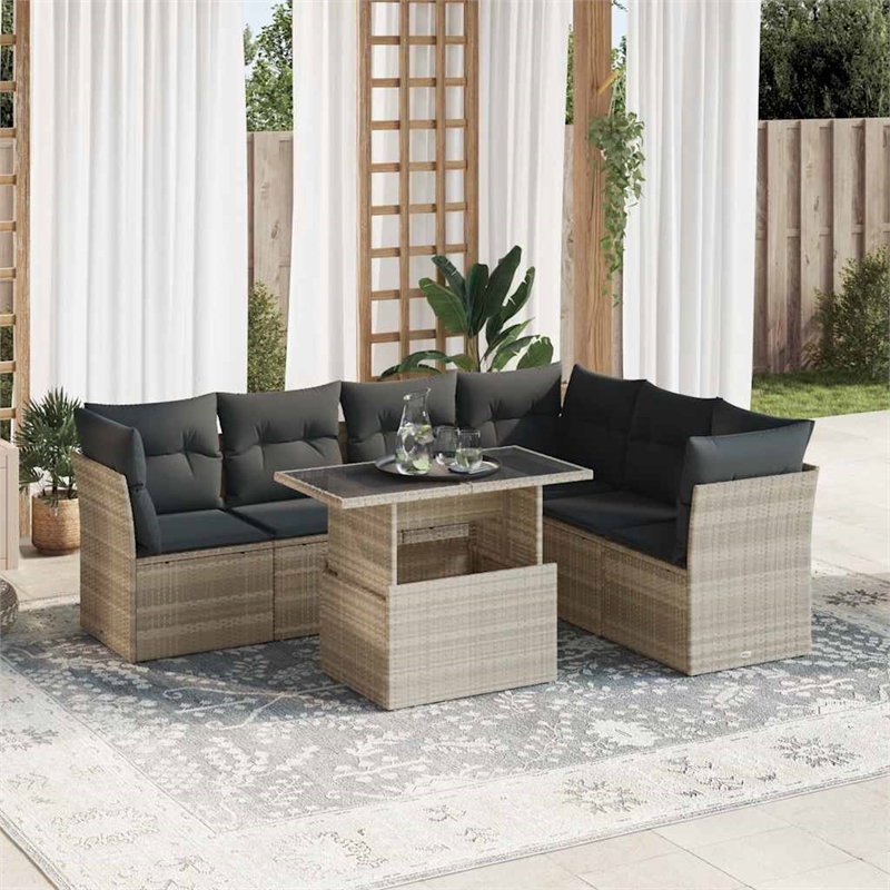 vidaXL 7 Piece Poly Rattan Sofa Set in Gray