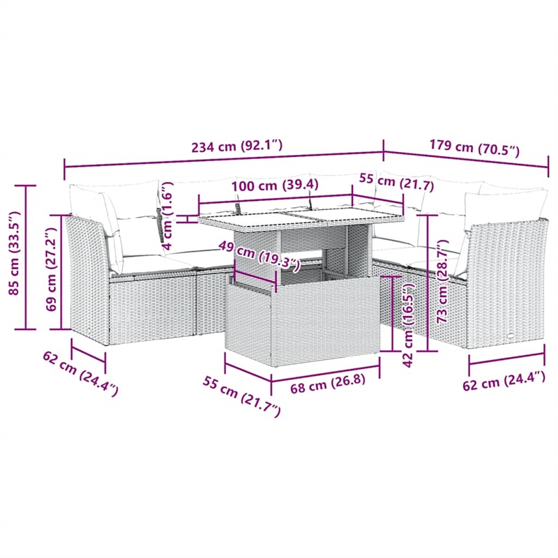 vidaXL 7 Piece Poly Rattan Sofa Set in Gray