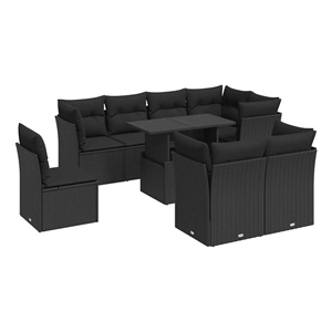 vidaXL 9 Piece Poly Rattan Sofa Set in Black