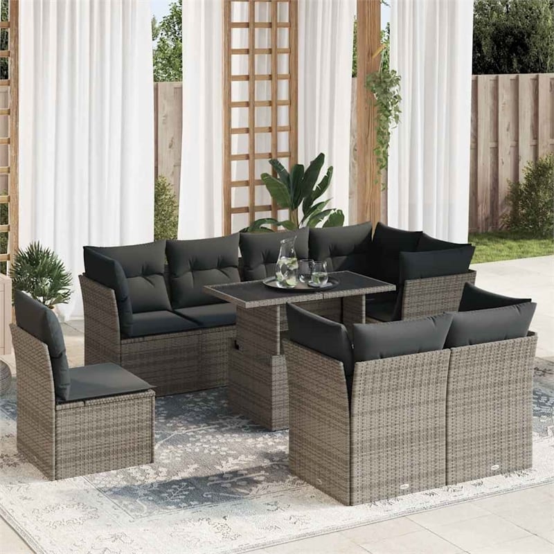 vidaXL 9 Piece Poly Rattan Sofa Set in Gray