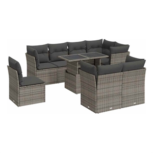 vidaXL 9 Piece Poly Rattan Sofa Set in Gray