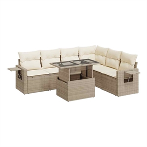 vidaXL 7 Piece Poly Rattan Sofa Set in Beige
