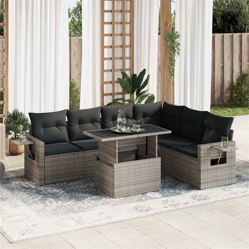 vidaXL 7 Piece Poly Rattan Sofa Set in Gray