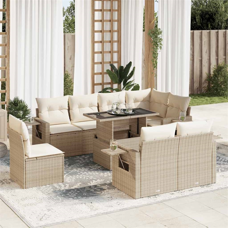 vidaXL 9 Piece Steel Sofa Set in Beige