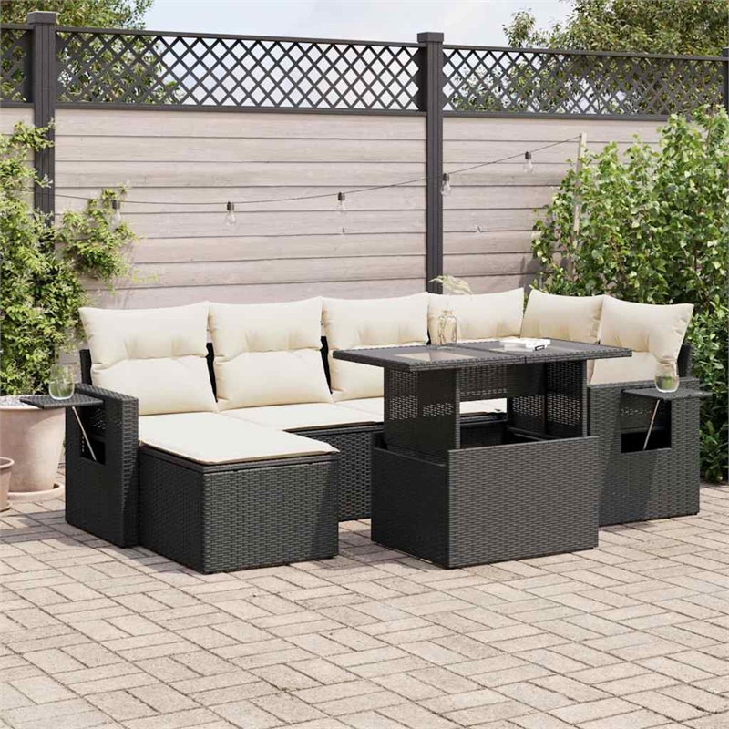 vidaXL 7 Piece Poly Rattan Sofa Set in Black/White/Cream