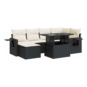 vidaXL 7 Piece Poly Rattan Sofa Set in Black/White/Cream
