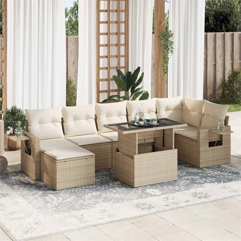 vidaXL 8 Piece Steel Sofa Set in Beige