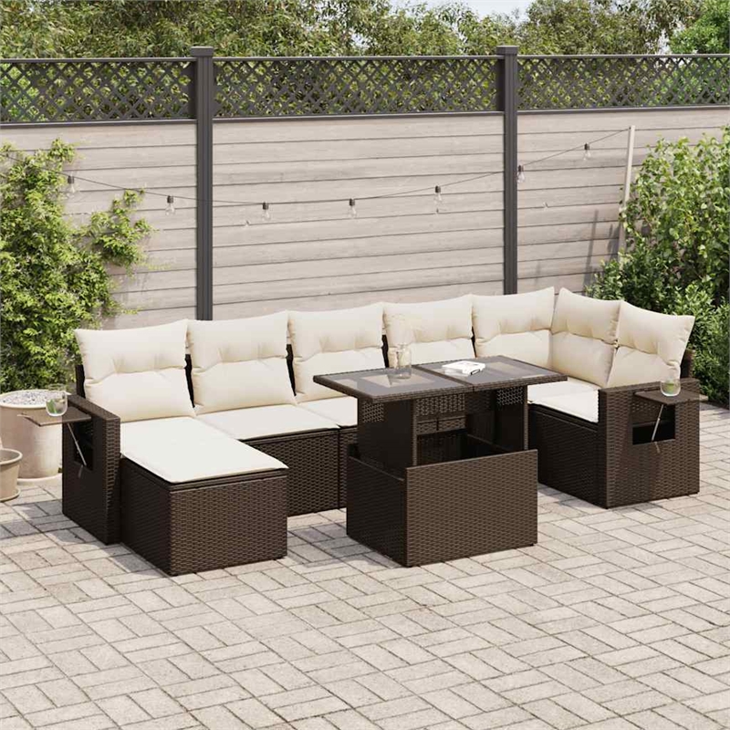 vidaXL 8 Piece Steel Sofa Set in White/Brown/Cream