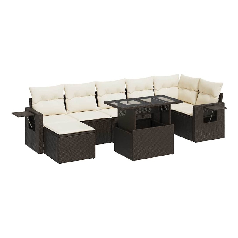 vidaXL 8 Piece Steel Sofa Set in White/Brown/Cream