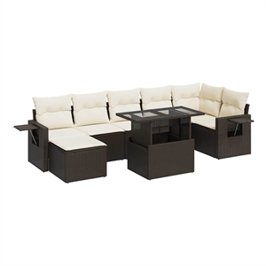 vidaXL 8 Piece Steel Sofa Set in White/Brown/Cream