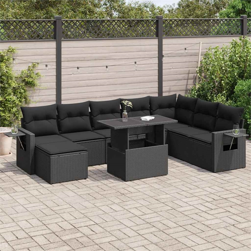 vidaXL 9 Piece Poly Rattan Large Sofa Set in Black