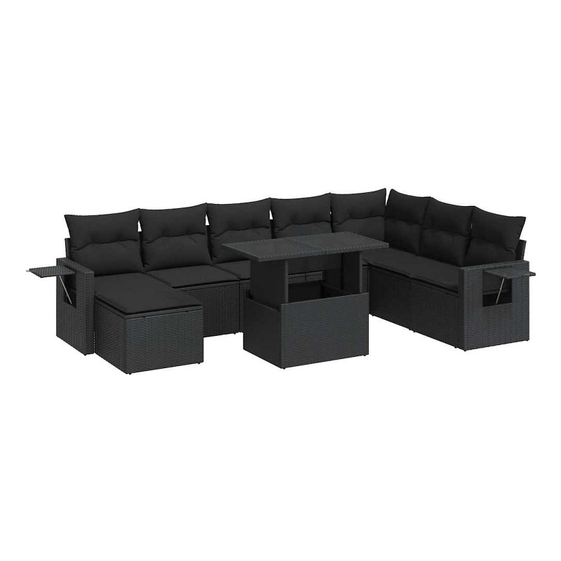 vidaXL 9 Piece Poly Rattan Large Sofa Set in Black