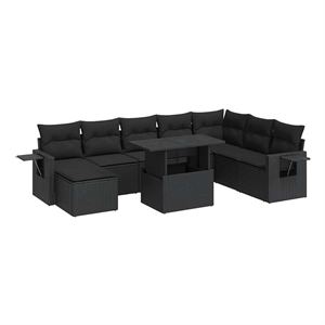 vidaXL 9 Piece Poly Rattan Large Sofa Set in Black
