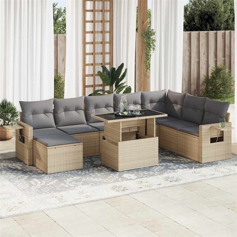 vidaXL 9 Piece Sofa Set in Gray/Beige