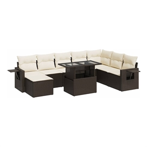 vidaXL 9 Piece Poly Rattan Sofa Set in Brown