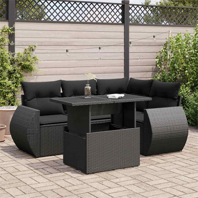 vidaXL 5 Piece Poly Rattan Sofa Set in Black