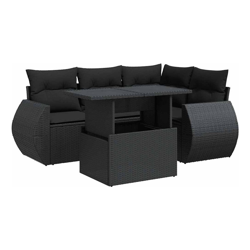 vidaXL 5 Piece Poly Rattan Sofa Set in Black