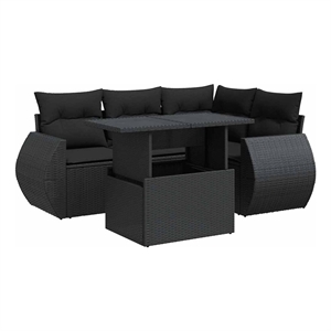 vidaXL 5 Piece Poly Rattan Sofa Set in Black