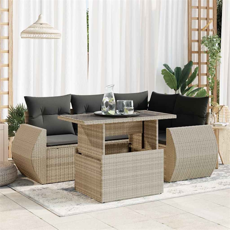 vidaXL 6 Piece Poly Rattan Sofa Set in Gray