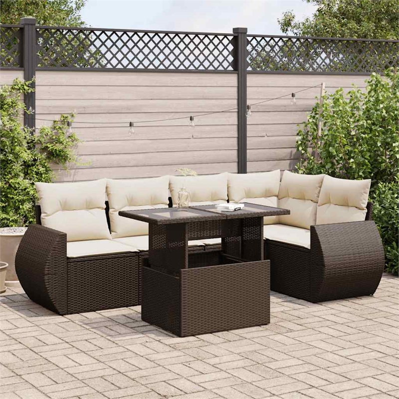 vidaXL 6 Piece Poly Rattan Sofa Set in White/Brown/Cream