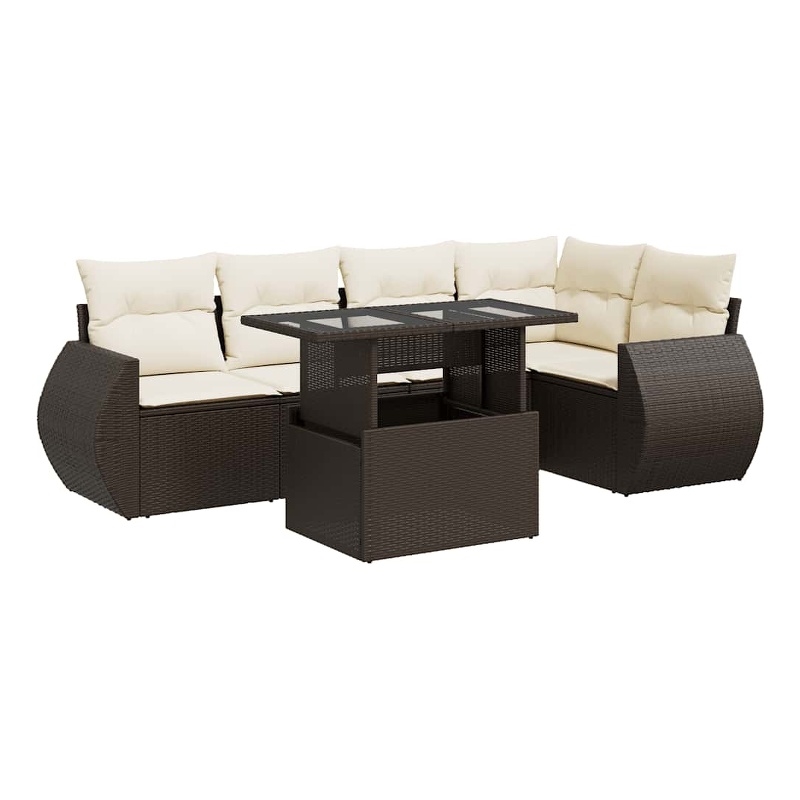 vidaXL 6 Piece Poly Rattan Sofa Set in White/Brown/Cream