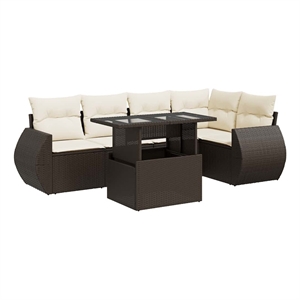 vidaXL 6 Piece Poly Rattan Sofa Set in White/Brown/Cream
